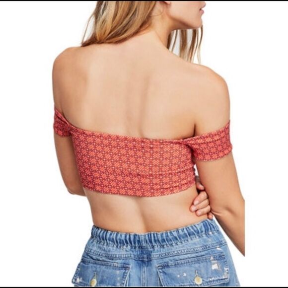 Free People Intimately Lucky Now Brami Off The Shoulder Crop Top Vermilion S - Picture 11 of 12